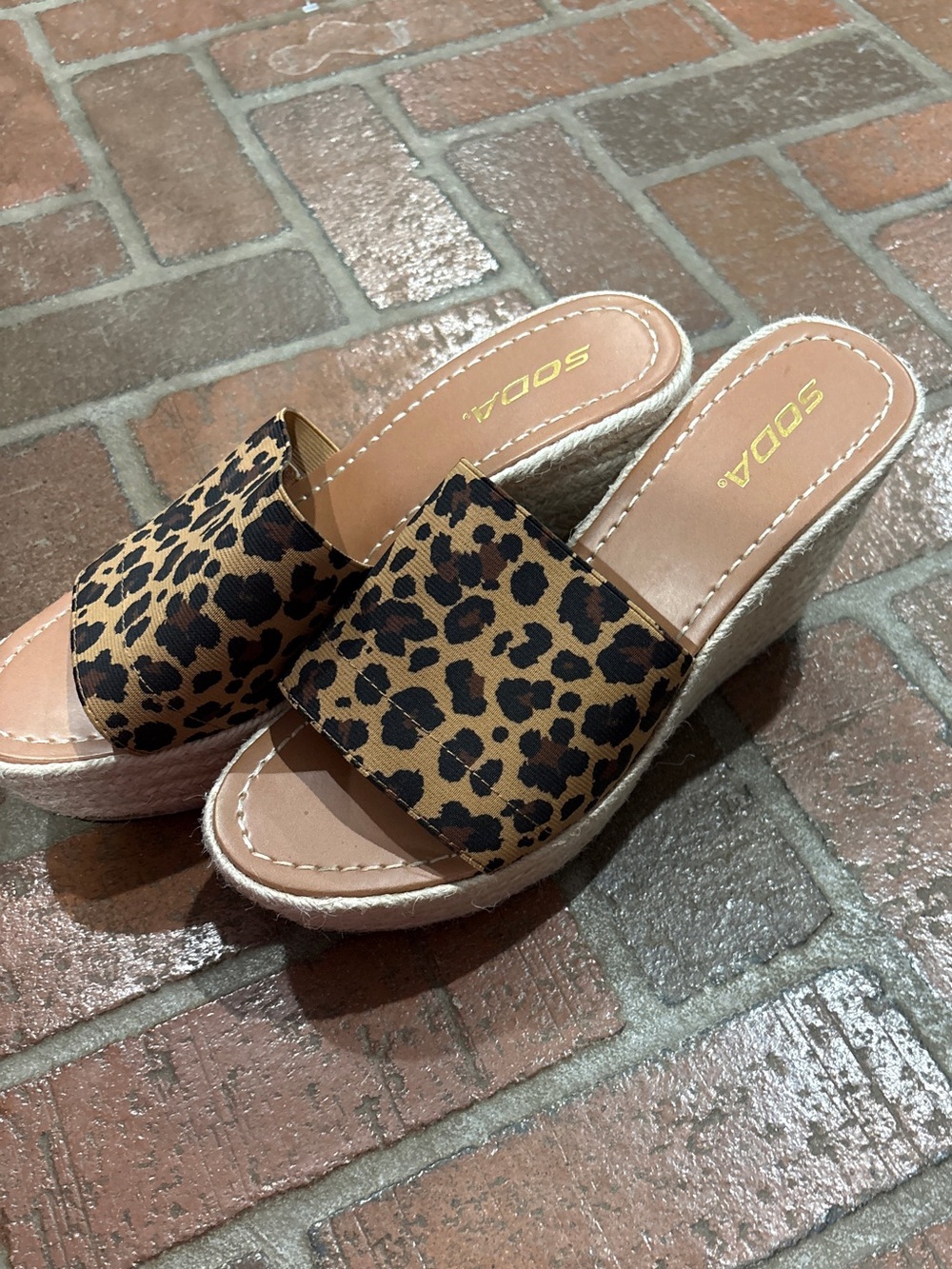 Soda Leopard Slide Mules in Tan and Black